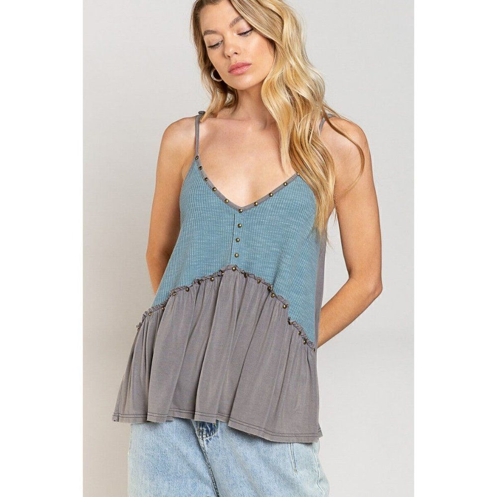 POL Clothing Cement Color Studded Flowy Cami Top Women's Spring Summer New YKT54